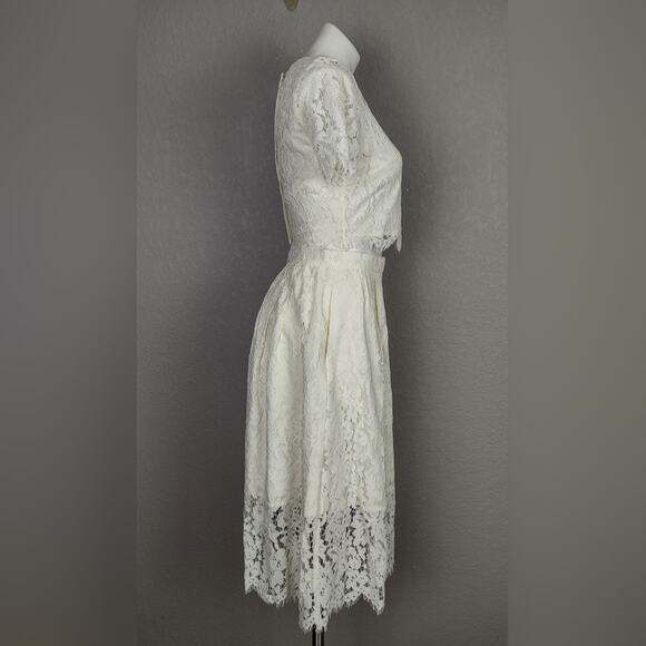 J Crew Collection Floral Lace Midi Skirt and Cropped Top Ivory Set Size 0 - Picture 3 of 16